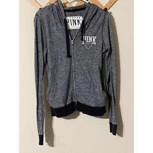 PINK VICTORIA'S SECRET Vintage Gray Zip Up Sweatshirt - Size Small